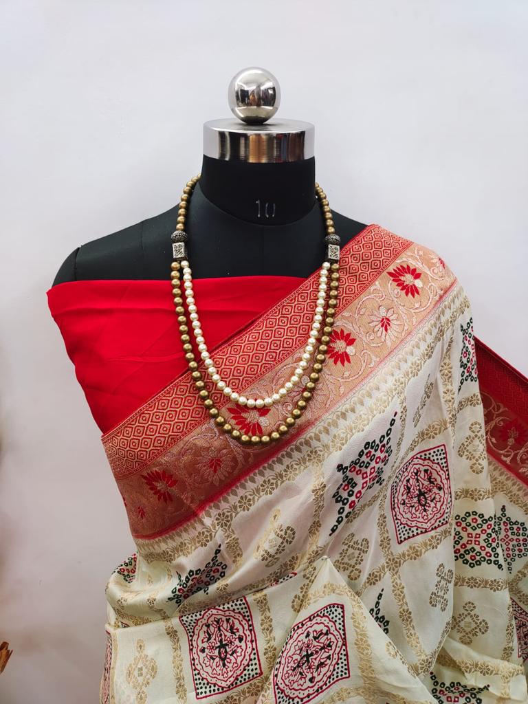 Ajrakh Print Dola Designer Saree - Dharti Bandhani