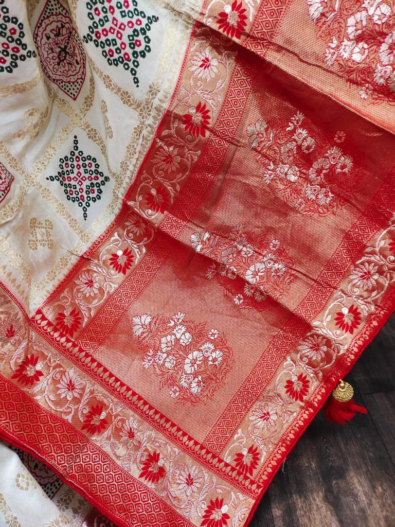 Ajrakh Print Dola Designer Saree - Dharti Bandhani