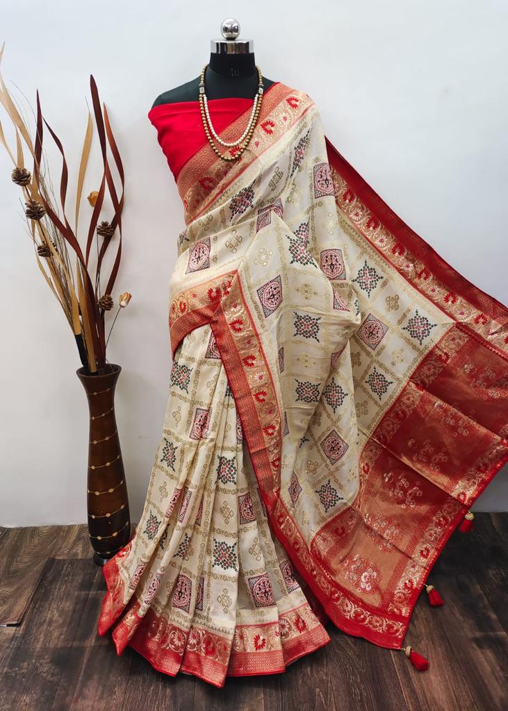 Ajrakh Print Dola Designer Saree - Dharti Bandhani