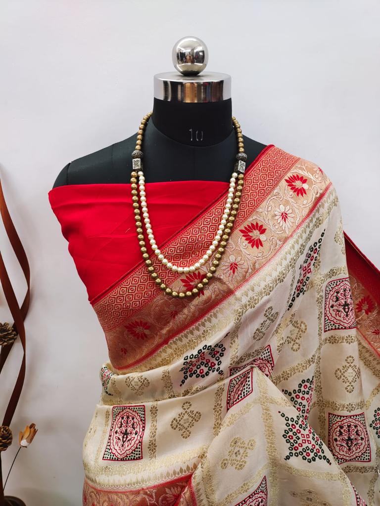 Ajrakh Print Dola Designer Saree - Dharti Bandhani