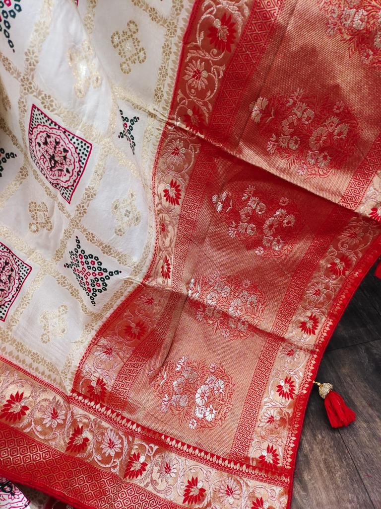 Ajrakh Print Dola Designer Saree - Dharti Bandhani