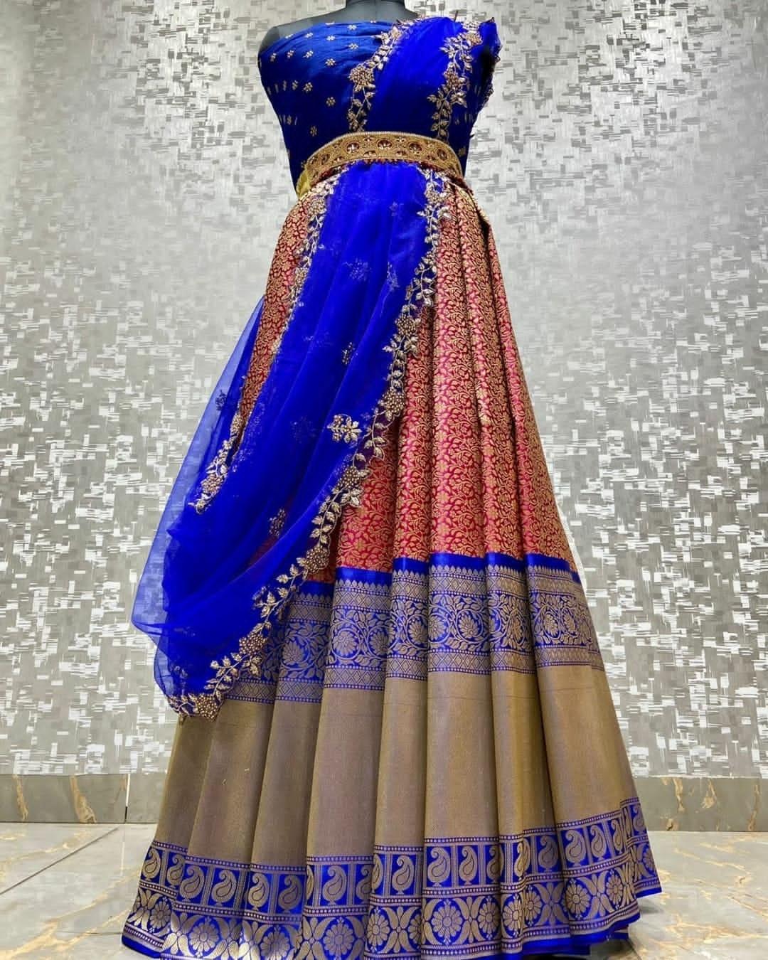 Kanjiveram Silk Zari Lehanga with Blouse Along with cutwork Duppta - Dharti Bandhani