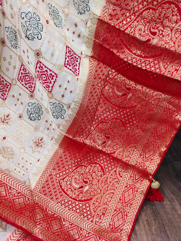 Ajrakh Print Dola Designer Saree - Dharti Bandhani