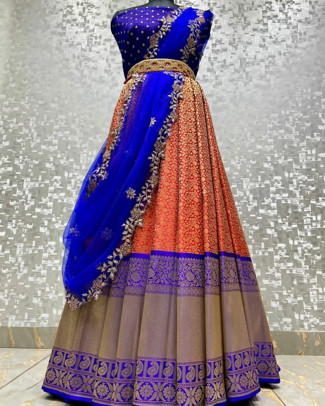 Kanjiveram Silk Zari Lehanga with Blouse Along with cutwork Duppta - Dharti Bandhani