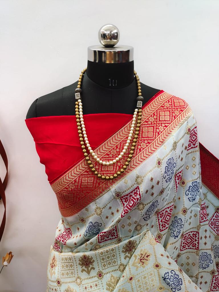 Ajrakh Print Dola Designer Saree - Dharti Bandhani