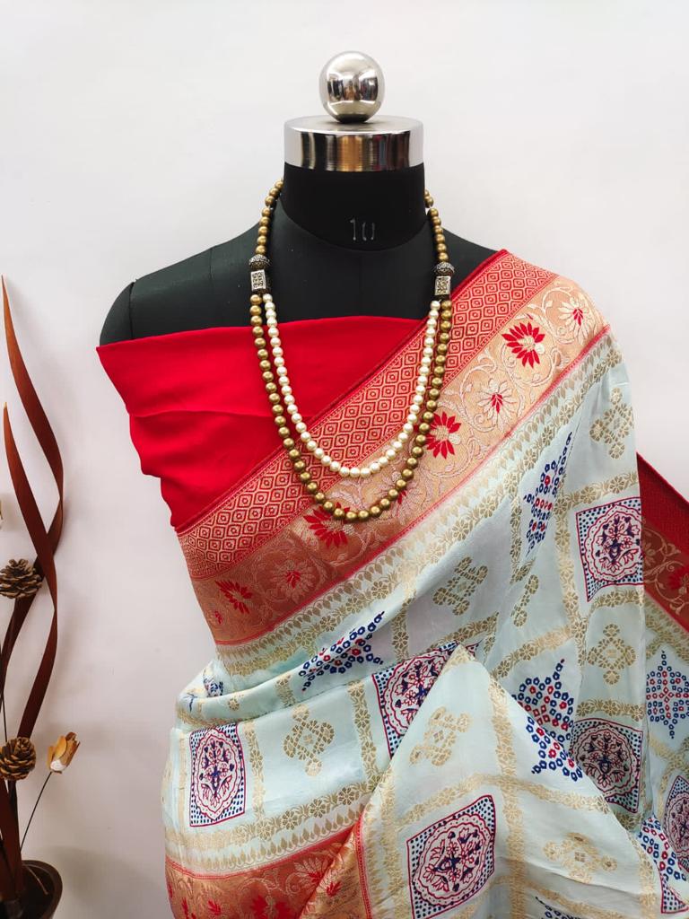 Ajrakh Print Dola Designer Saree - Dharti Bandhani