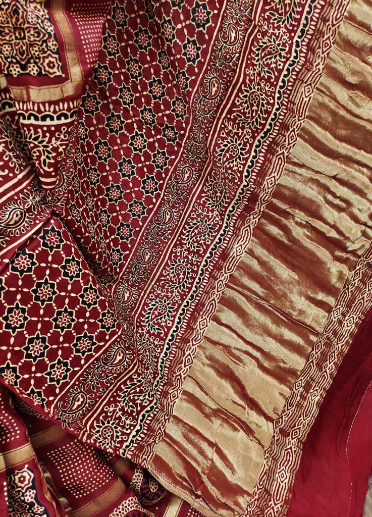 Ajrakh Print Designer Saree - Dharti Bandhani