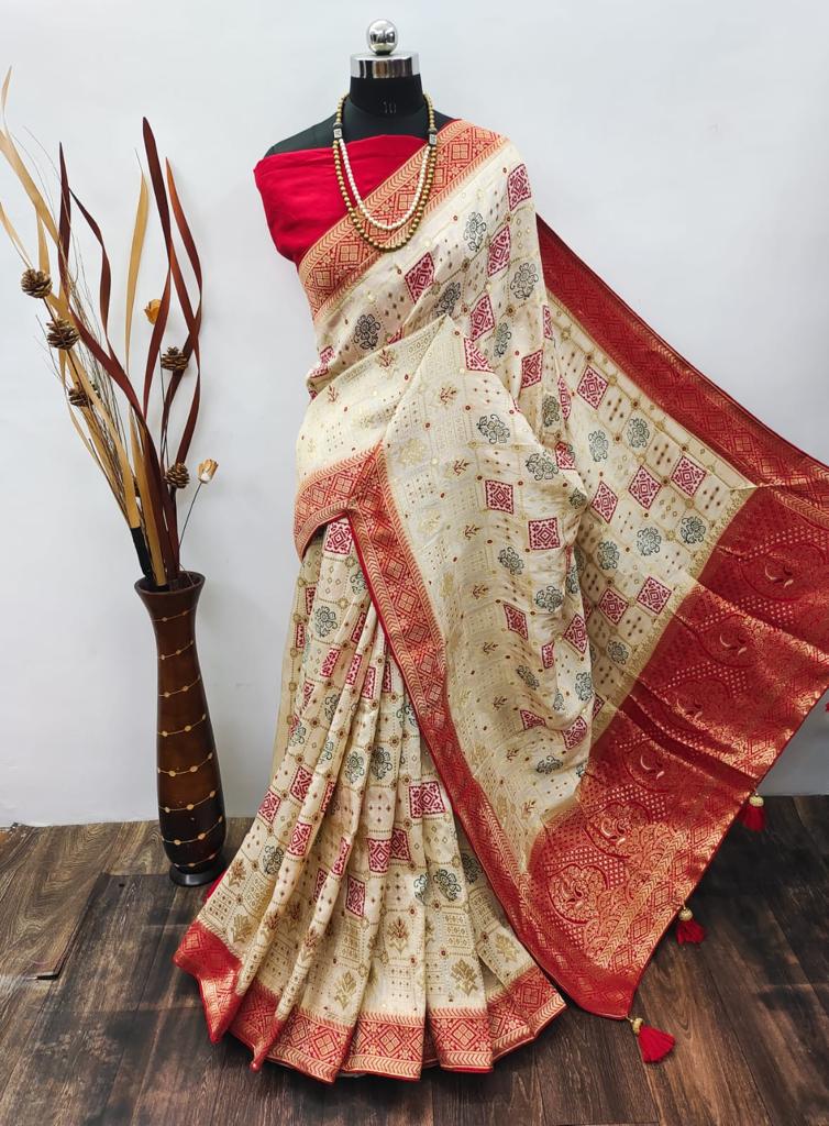 Ajrakh Print Dola Designer Saree - Dharti Bandhani