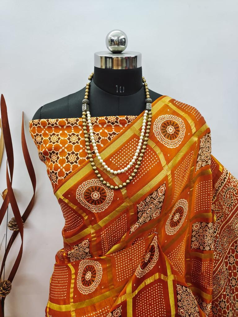 Ajrakh Print Designer Saree - Dharti Bandhani