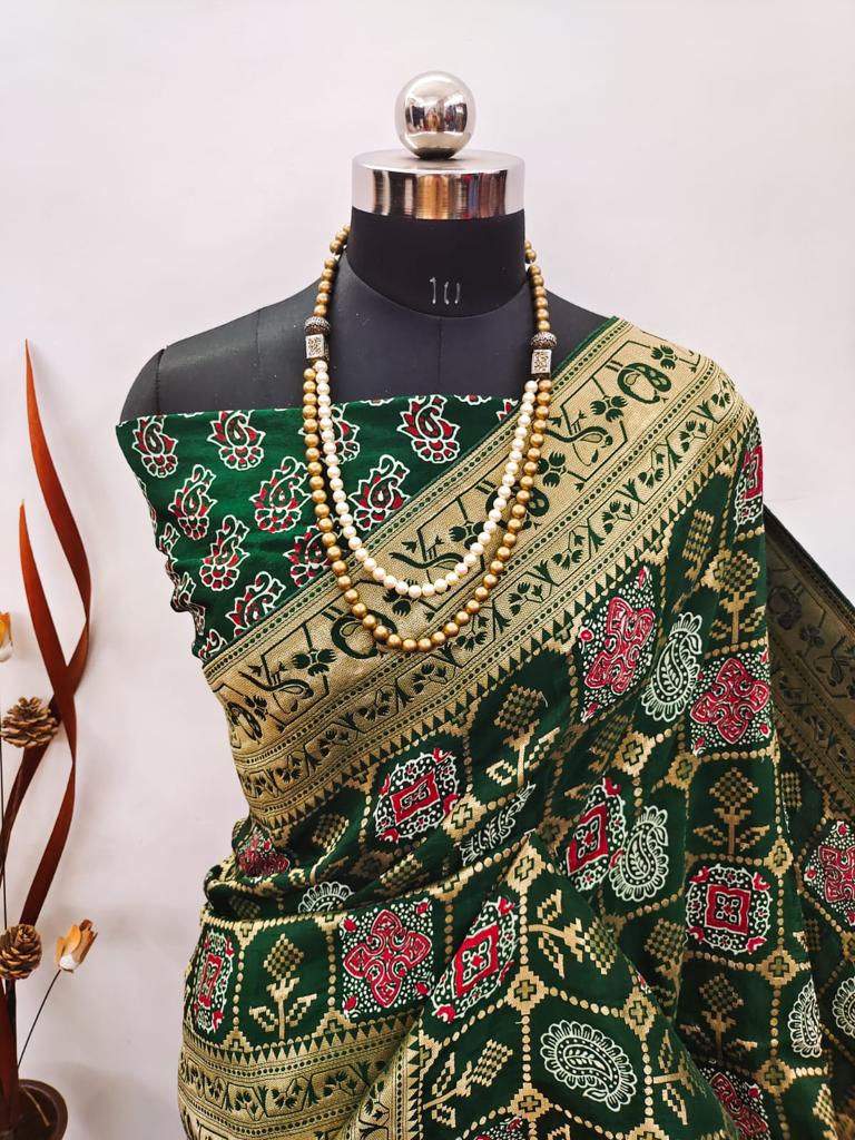 Ajrakh Print Dola Designer Saree - Dharti Bandhani