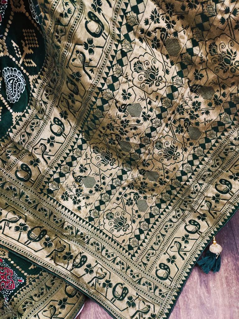 Ajrakh Print Dola Designer Saree - Dharti Bandhani