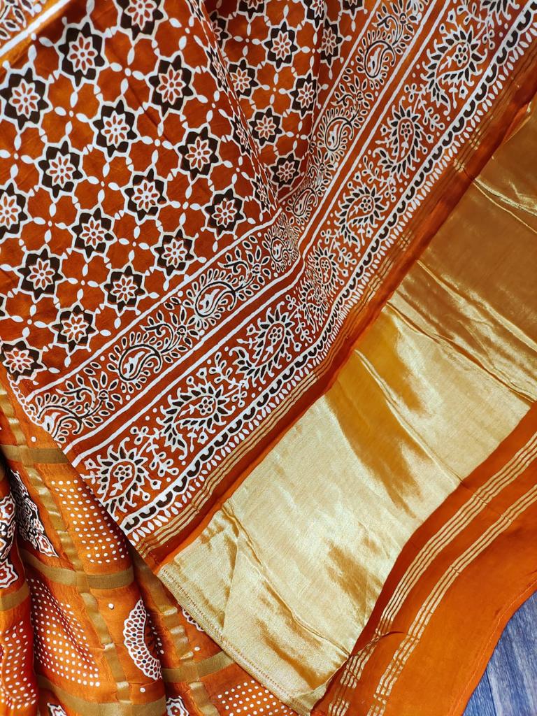 Ajrakh Print Designer Saree - Dharti Bandhani