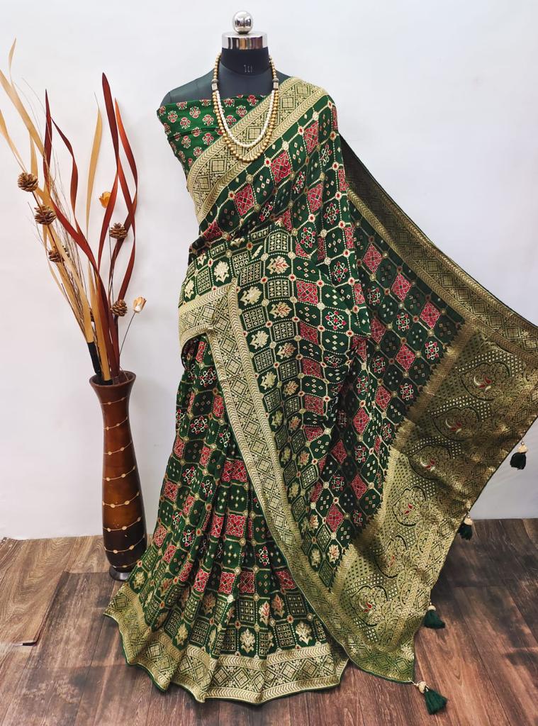 Ajrakh Print Dola Designer Saree - Dharti Bandhani