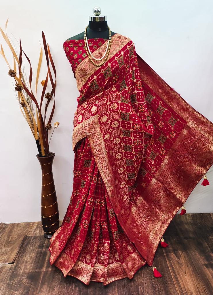 Ajrakh Print Dola Designer Saree - Dharti Bandhani