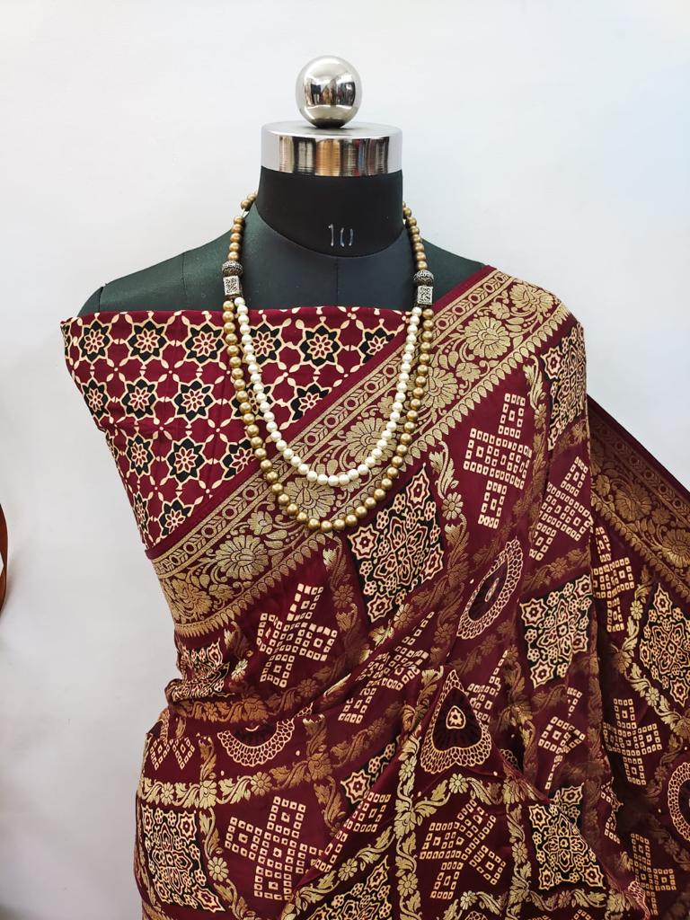 Ajrakh Print Designer Saree - Dharti Bandhani