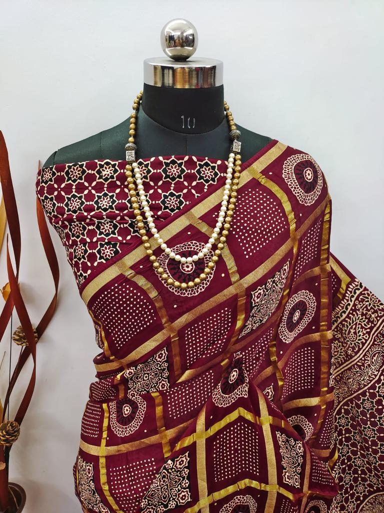 Ajrakh Print Designer Saree - Dharti Bandhani