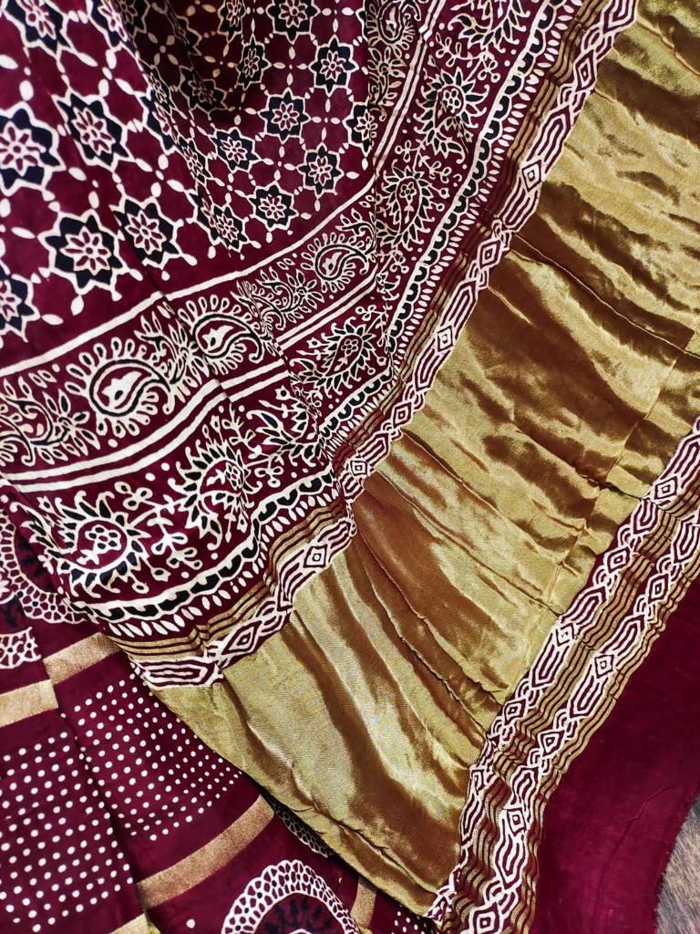 Ajrakh Print Designer Saree - Dharti Bandhani