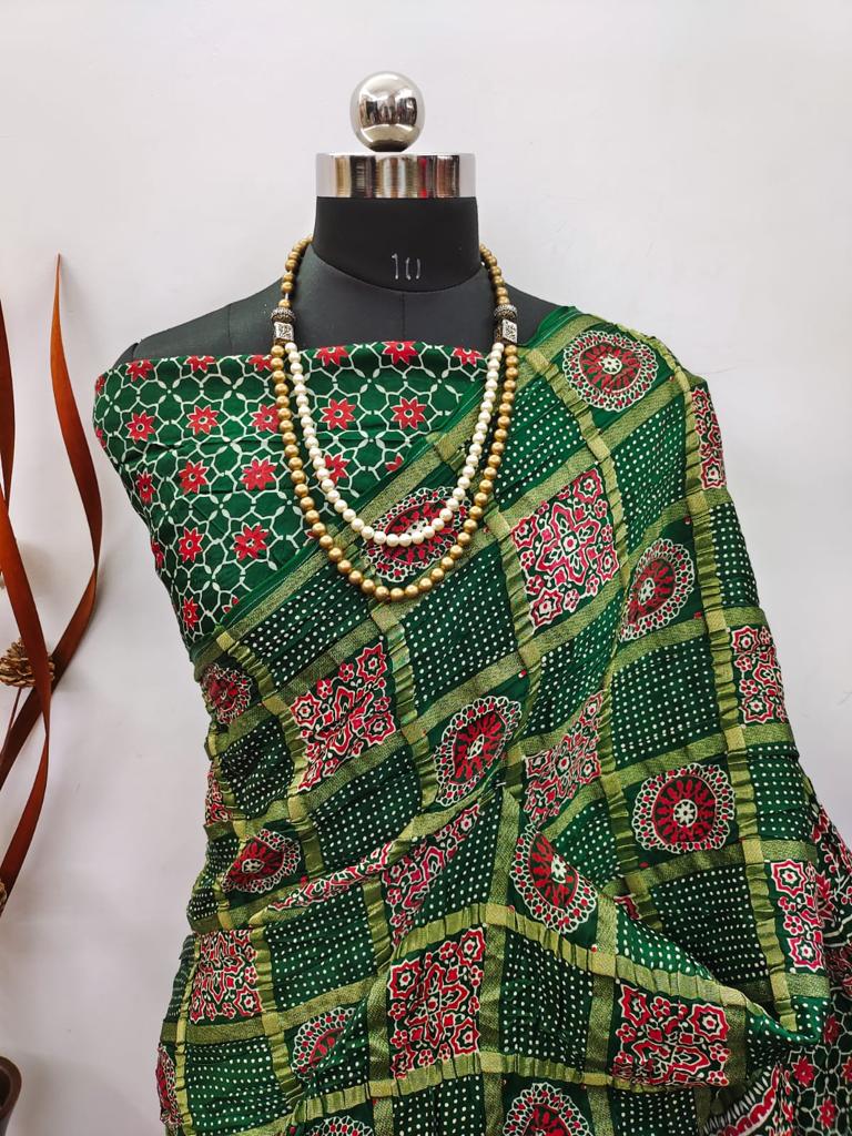 Ajrakh Print Designer Saree - Dharti Bandhani