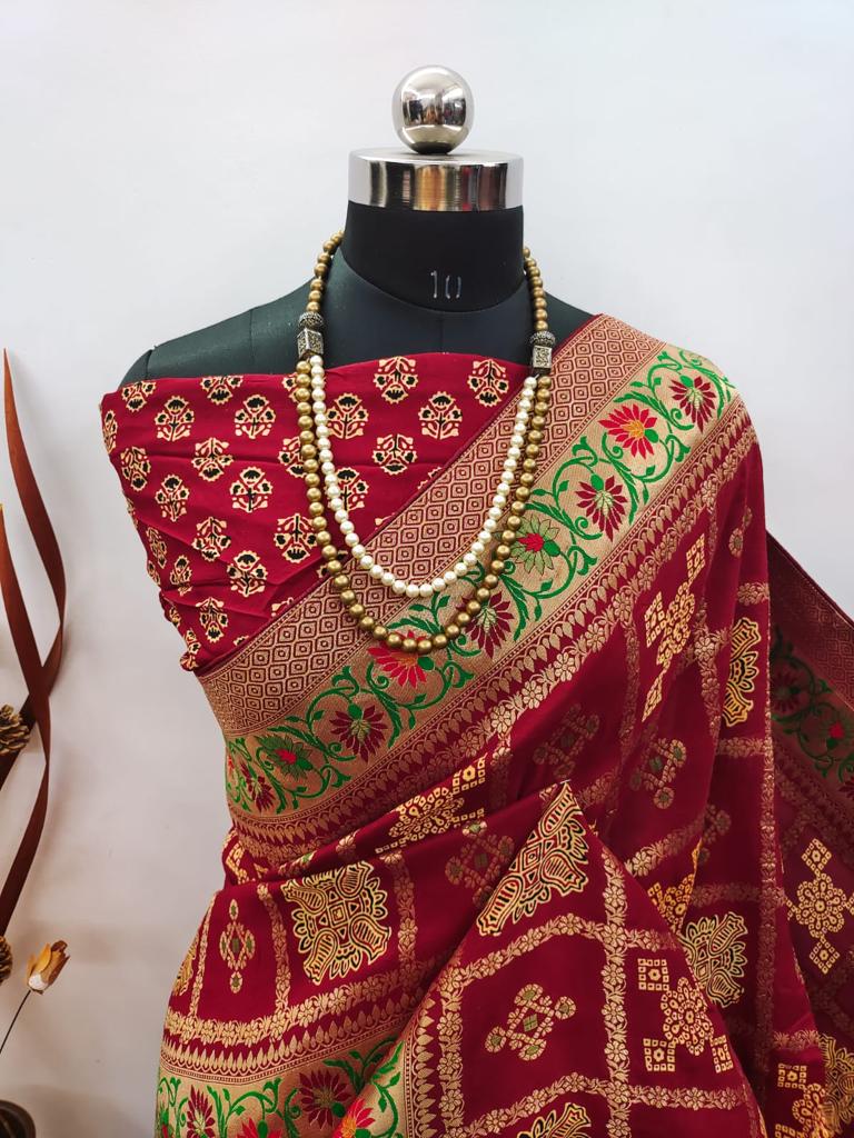 Ajrakh Print Dola Designer Saree - Dharti Bandhani