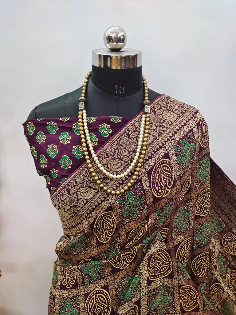 Ajrakh Print Dola Designer Saree - Dharti Bandhani