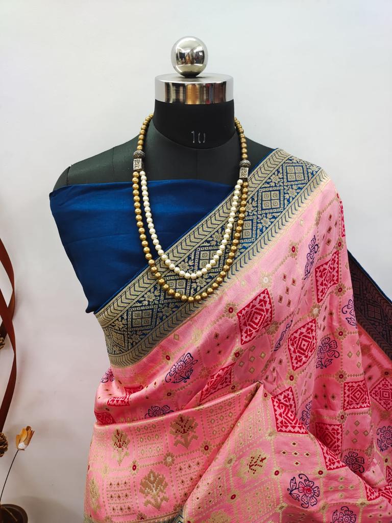 Ajrakh Print Dola Designer Saree - Dharti Bandhani