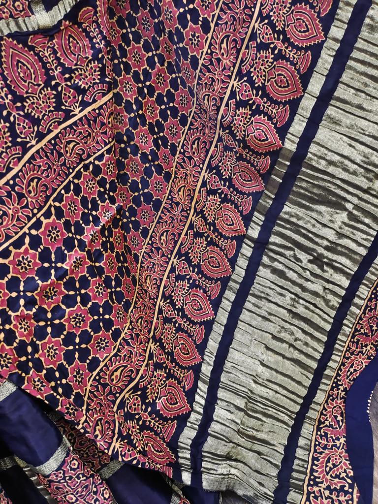 Ajrakh Print Designer Saree - Dharti Bandhani