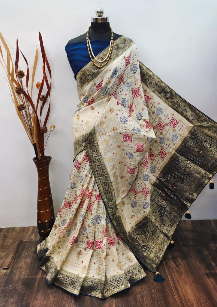 Ajrakh Print Dola Designer Saree - Dharti Bandhani