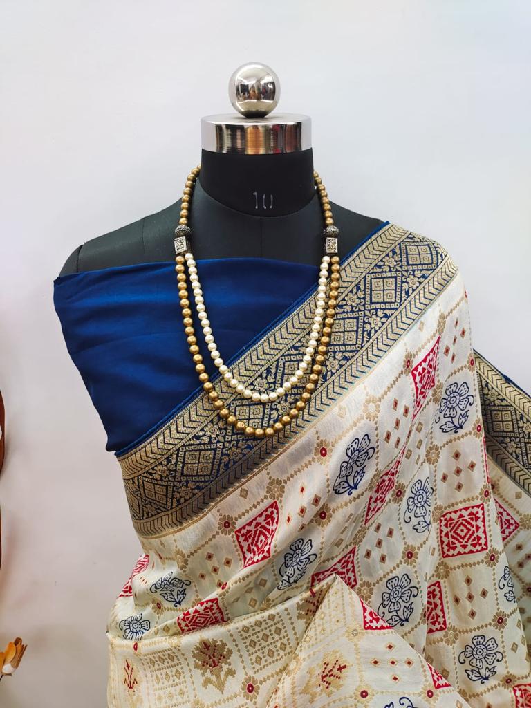 Ajrakh Print Dola Designer Saree - Dharti Bandhani