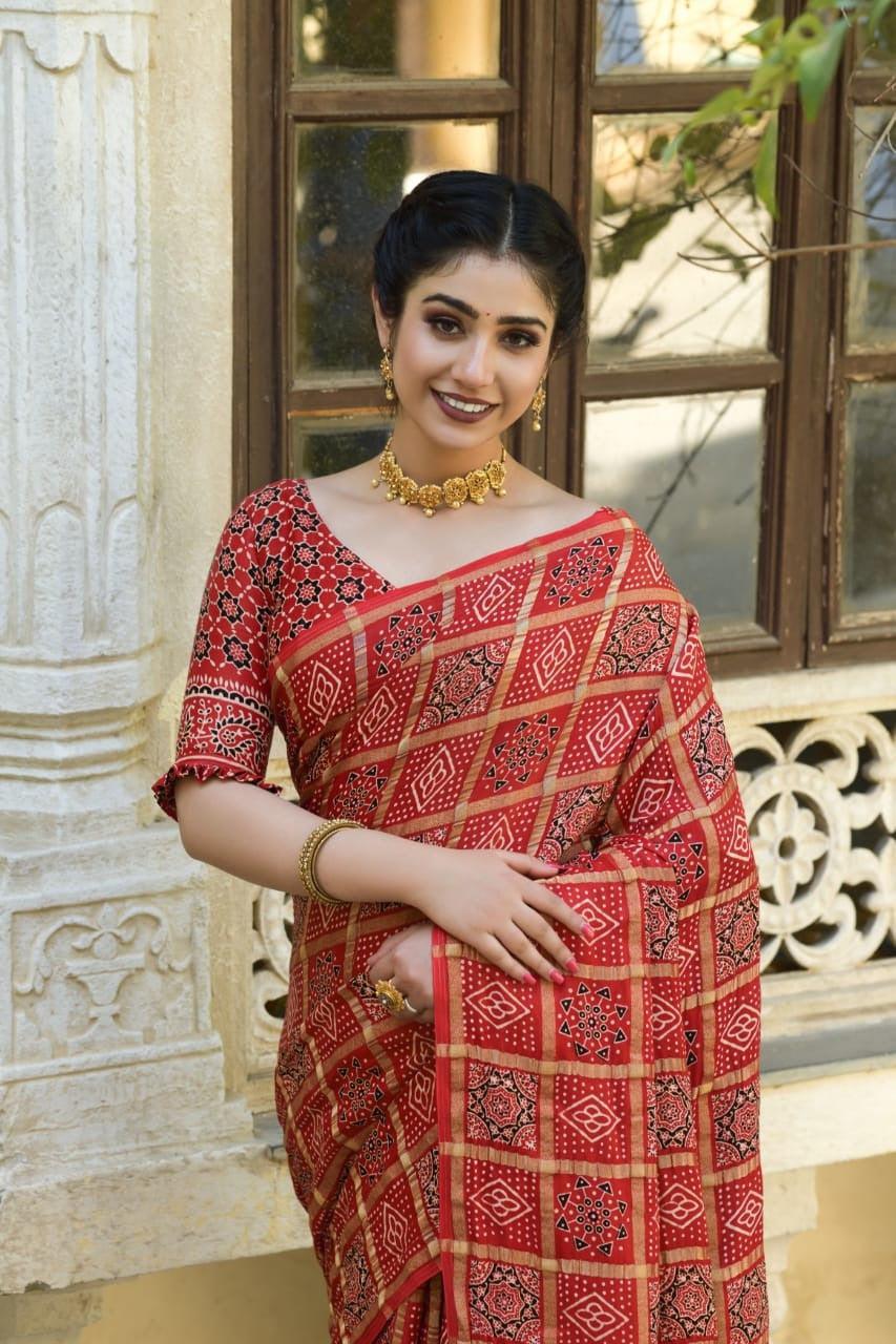 Ajrakh Print Designer Saree - Dharti Bandhani