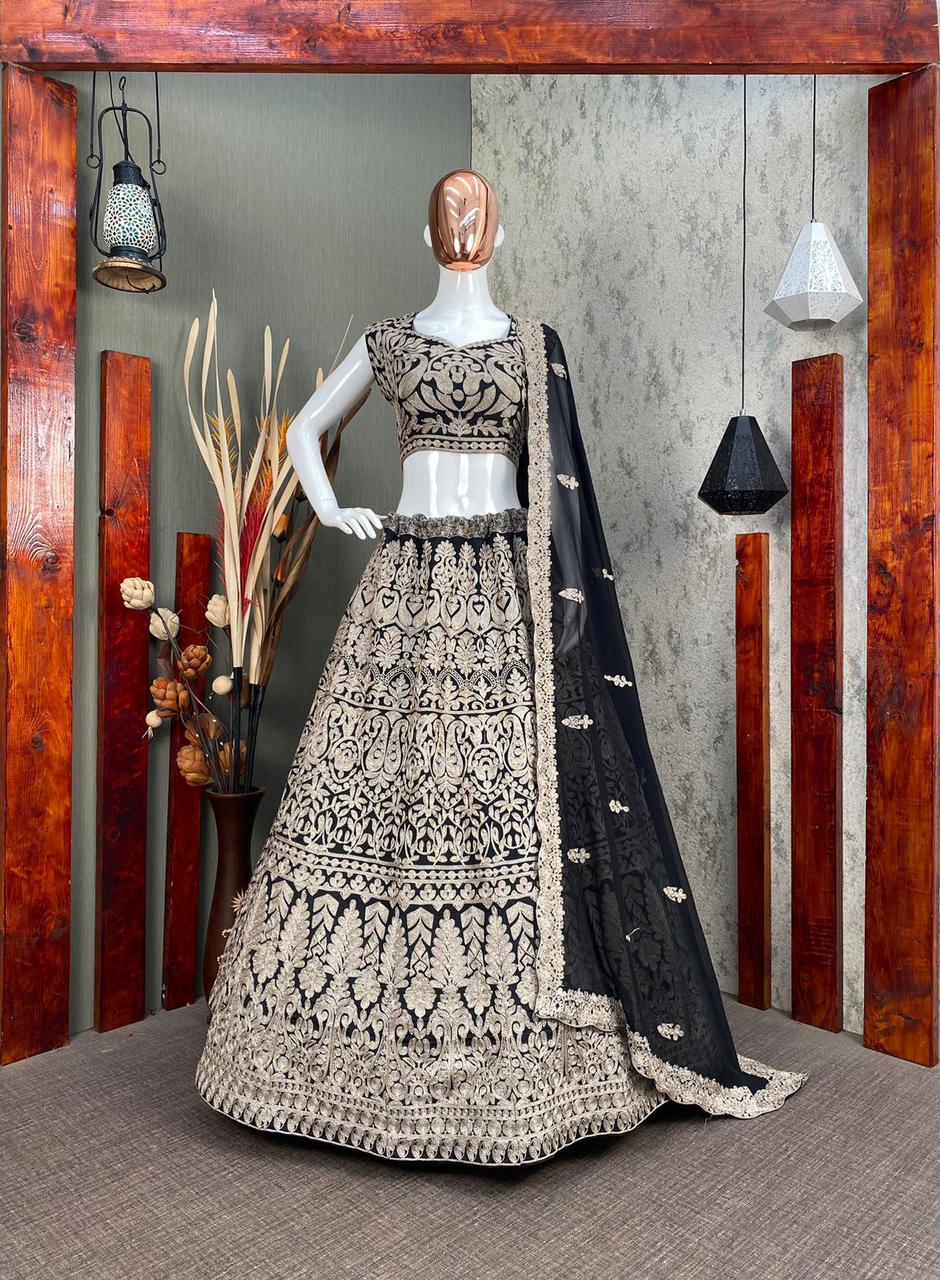 New Beutique Styles Perfect Black Bridal Sequance  Work Lehenga Choli