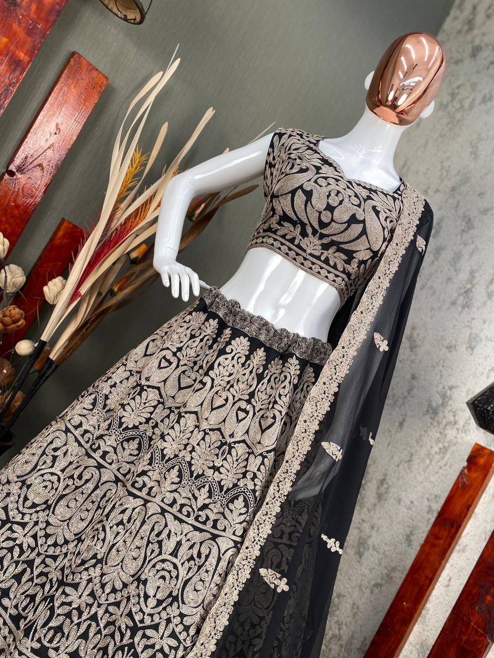 New Beutique Styles Perfect Black Bridal Sequance  Work Lehenga Choli