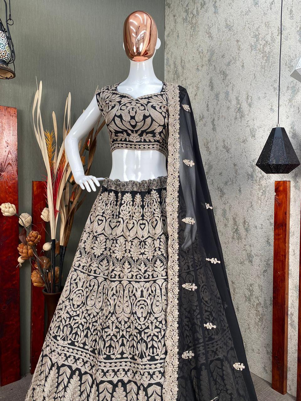 New Beutique Styles Perfect Black Bridal Sequance  Work Lehenga Choli