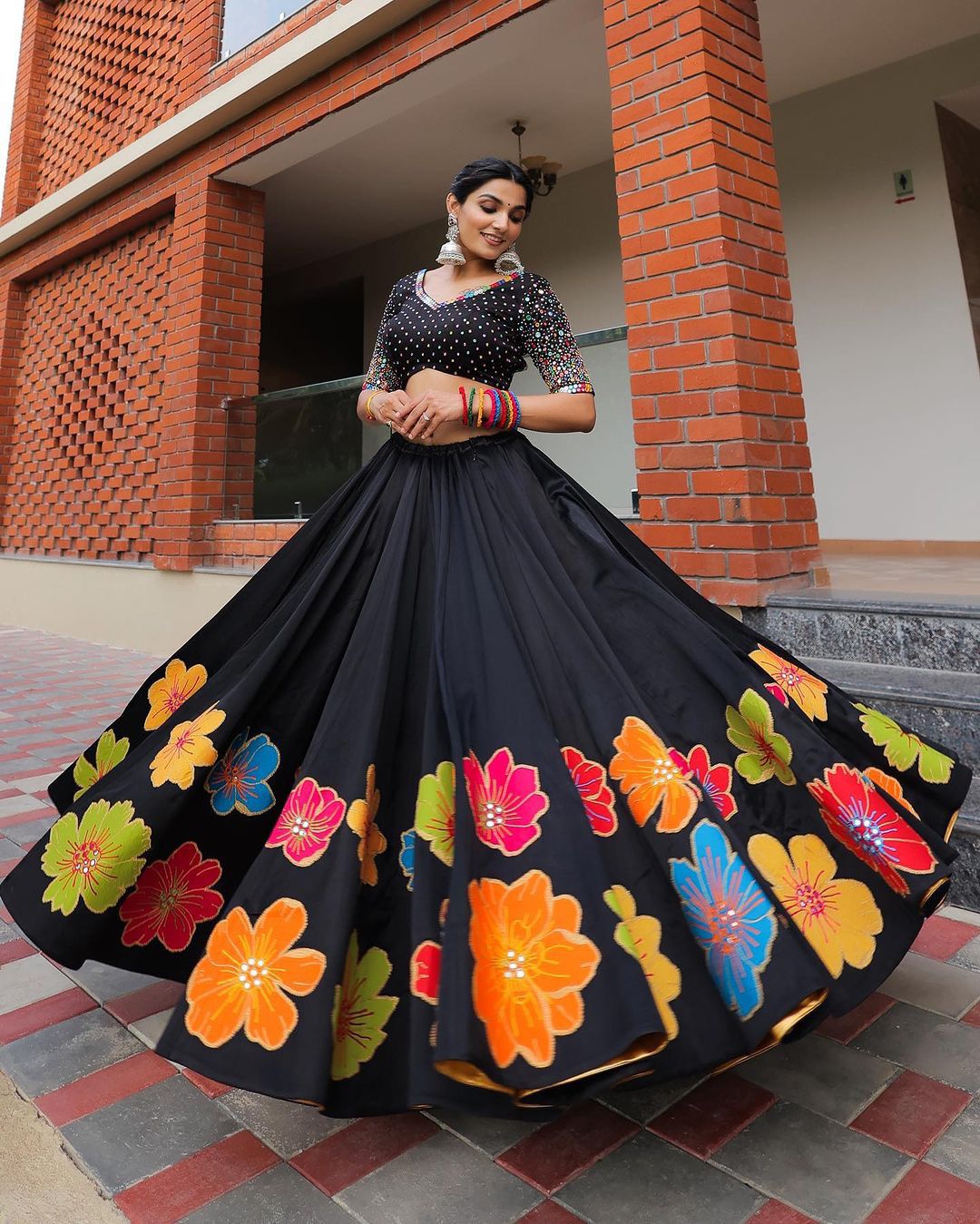 Marvelous Black Embroidered Cotton Traditional Wear Chaniya Choli