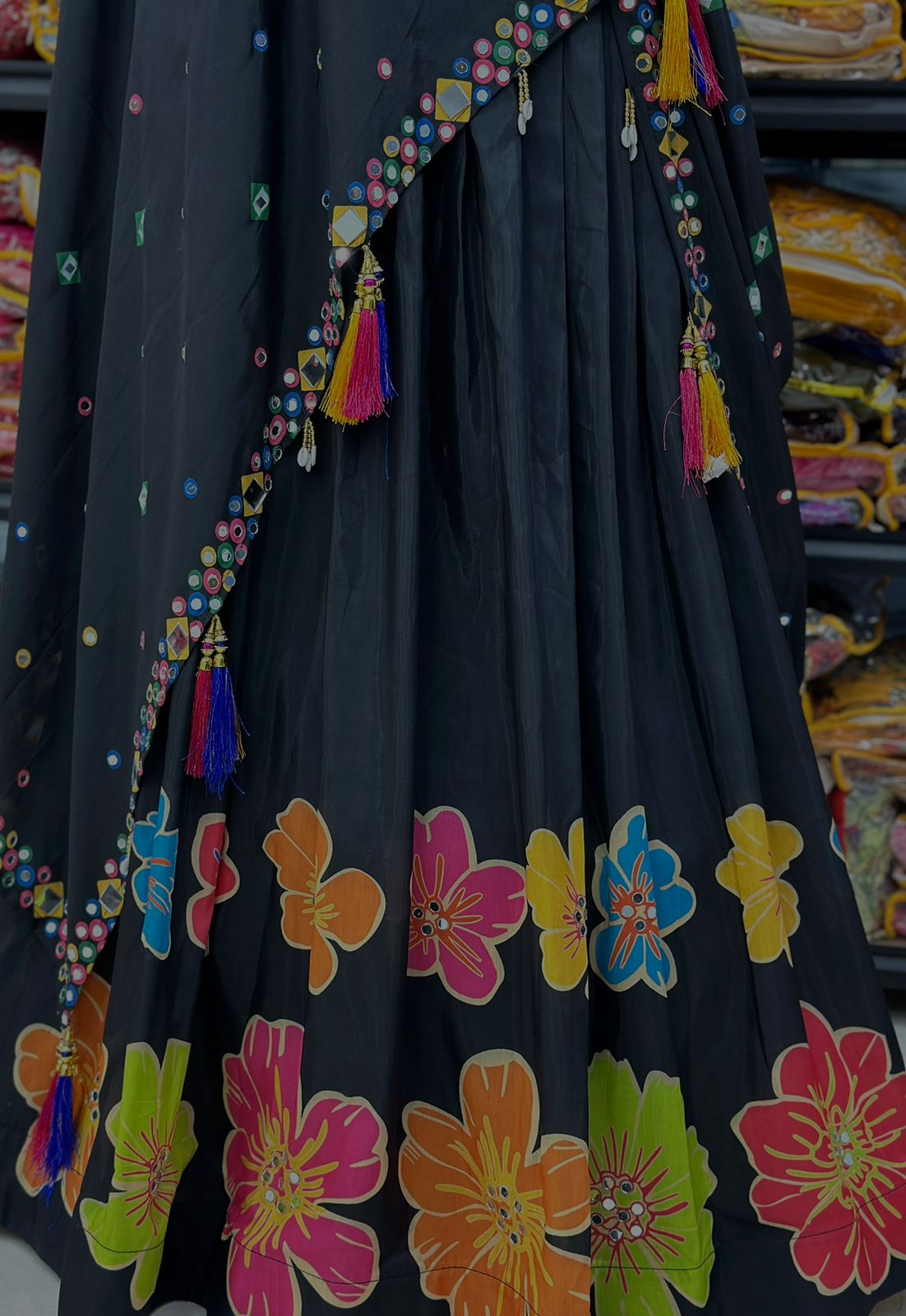 Marvelous Black Embroidered Cotton Traditional Wear Chaniya Choli