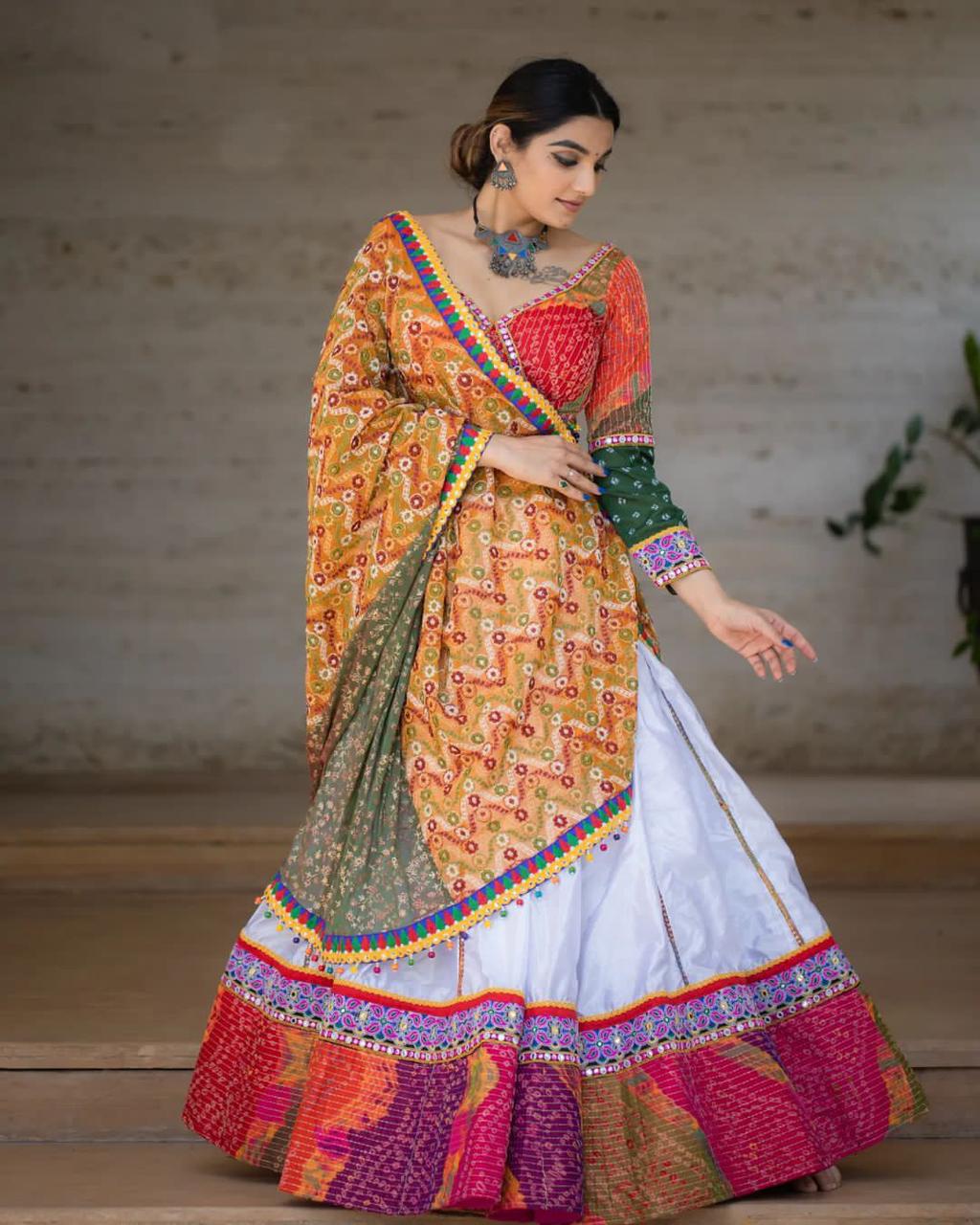 Multi Color Navratri Special Lehanga Choli With Dupatta, Indian Gujrati Lehenga, Traditional Lehenga, Ghagra Choli For Women, Festive Wear